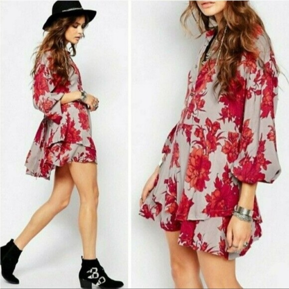 Free People Dresses & Skirts - Free People Shake It red floral mini oversized dress